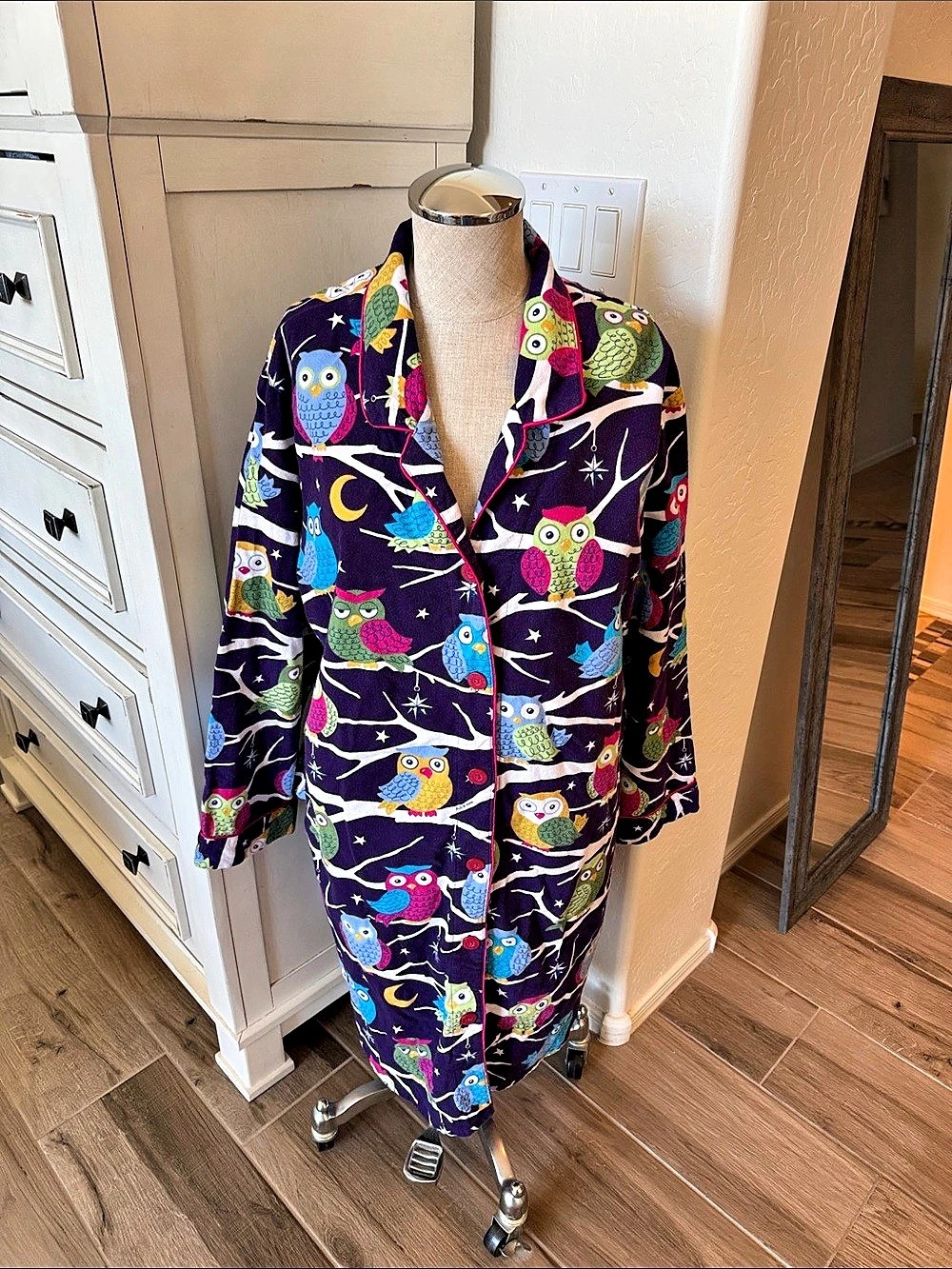 Nick & Nora XXL Owl Print cotton flannel nightgown